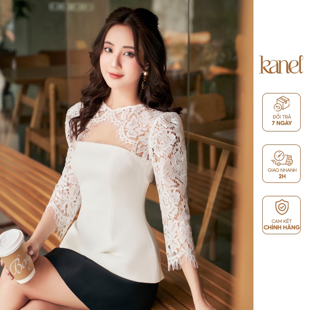 Áo cúp ngực phối ren dài tay KANEL - A1609