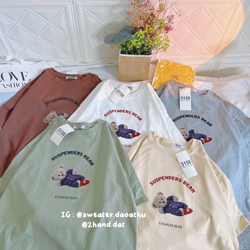 Áo thun 3158 tay lỡ chất cotton khô gấu teddy
