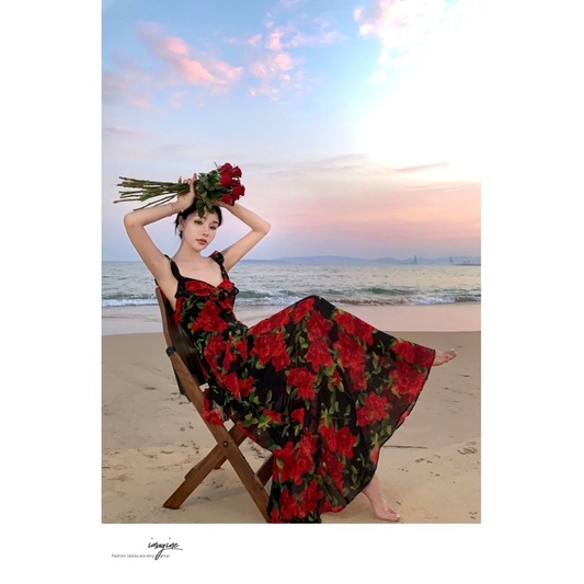 Đầm maxi hoa đi biển phong cách sexy thời trang nữ herse H8