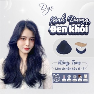 Thuốc nhuộm tóc, thuốc nhuộm tóc XANH DƯƠNG ĐEN KHÓI, DYE.HAIR, tặng kèm oxy trợ dưỡng và bao tay