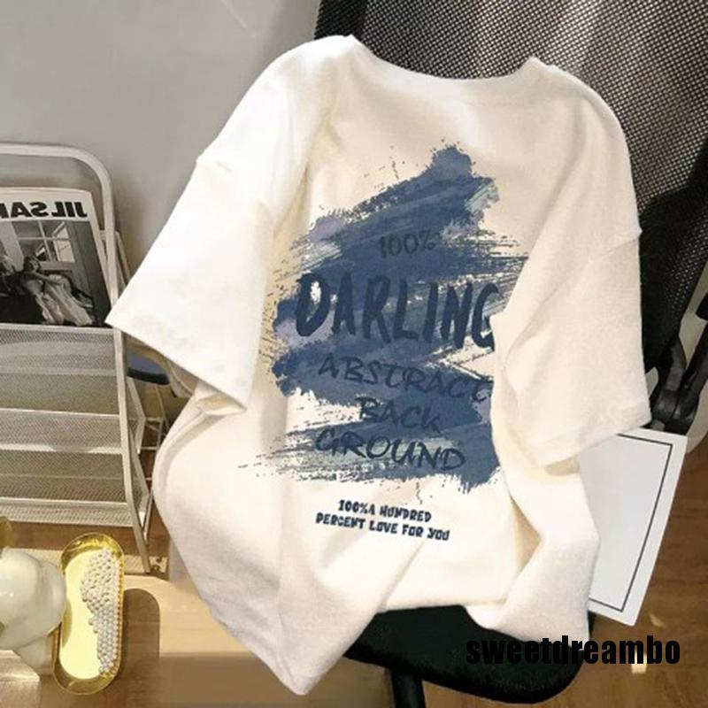 Áo Thun Tay Ngắn Cổ Tròn Dáng Rộng In Hình Thời Trang Mùa Hè Cho Nữ