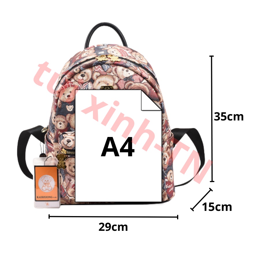Balo hoạ tiết gấu dâu size 35. hàng cao cấp