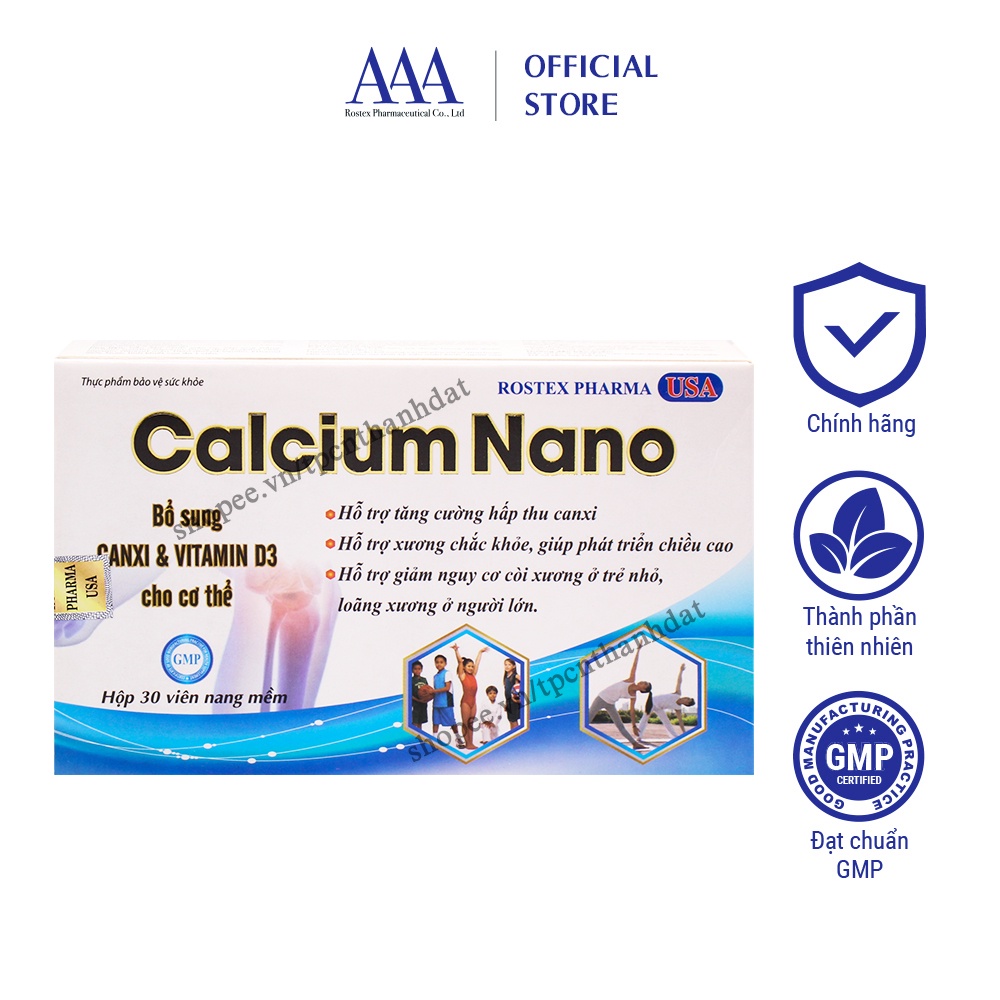 Calcium Nano bổ sung Canxi, Vitamin D3, Omega 3 hỗ trợ phát triển chiều cao - 30 viên