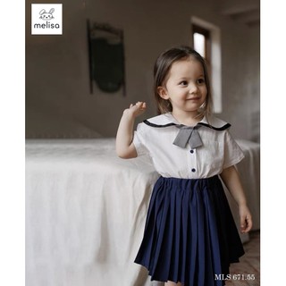 Set thô Melisa áo trắng kèm cavat - chân váy liền quần màu navy size 2 - 11y