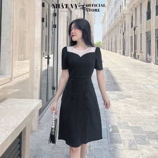 Đầm Dự Tiệc NHẬT VY Phối Lưới Ngực Dáng Ôm Body Phù Hợp Công Sở Đi Chơi Màu Đen, Xanh - D1874