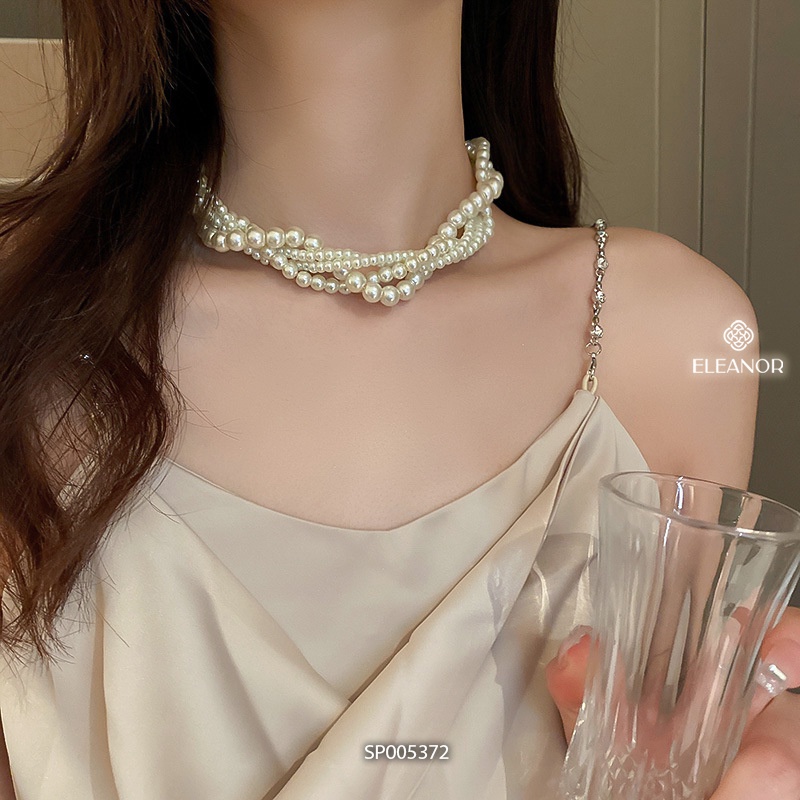 Dây chuyền choker nữ ngọc trai nhân tạo Eleanor Accessories dạng chuỗi đan nhau phụ kiện trang sức sang trọng 5372