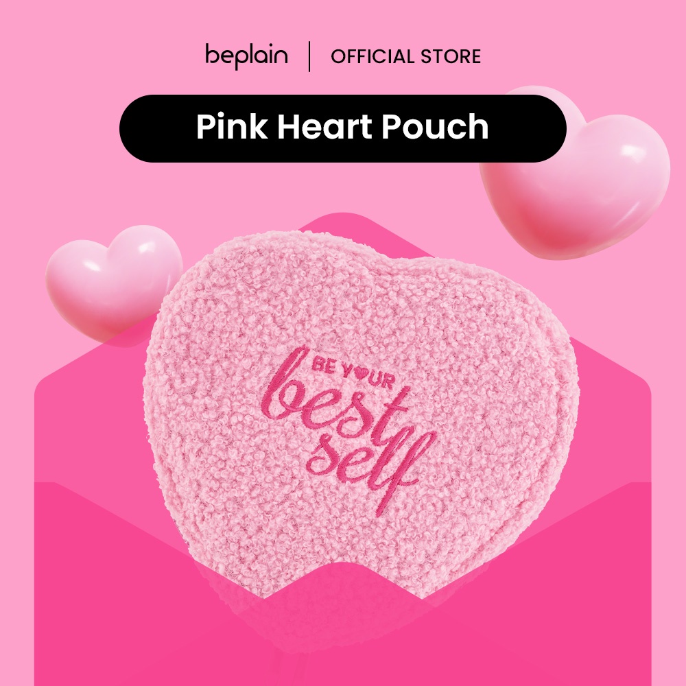 Túi mỹ phẩm BEPLAIN họa tiết trái tim màu hồng in chữ Be YourSelf