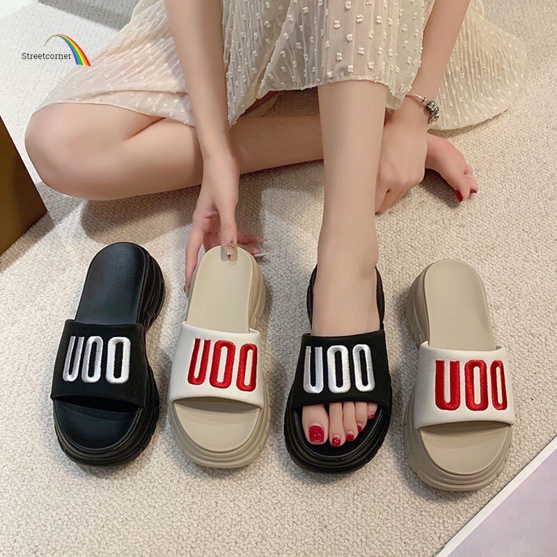 Dép Quai Ngang Nữ Đế Cao 4cm Chữ thêu UOO , Dép thời trang nữ phong cách thời thượng HOT - Hàng Loại 1 Ladystore