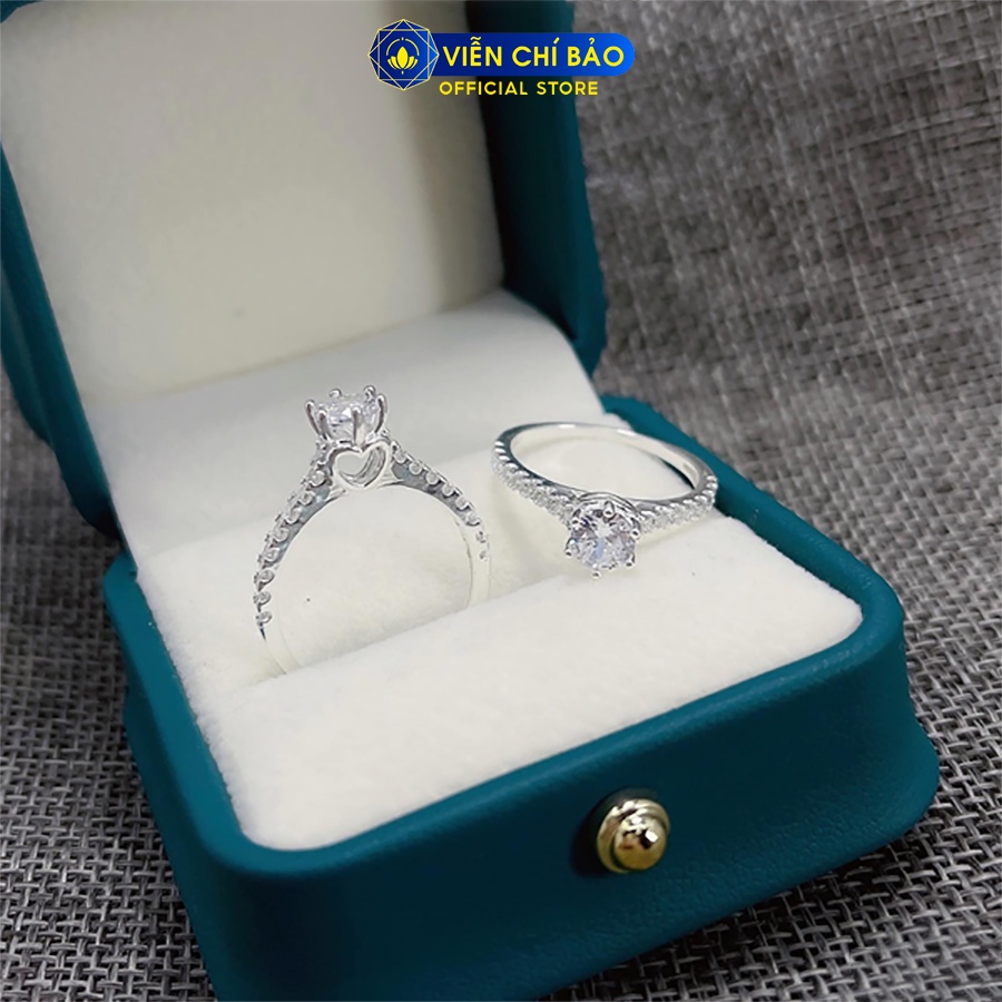 Nhẫn bạc nữ đính đá viền trái tim chất liệu bạc 925 thời trang phụ kiện trang sức Viễn Chí Bảo N400329