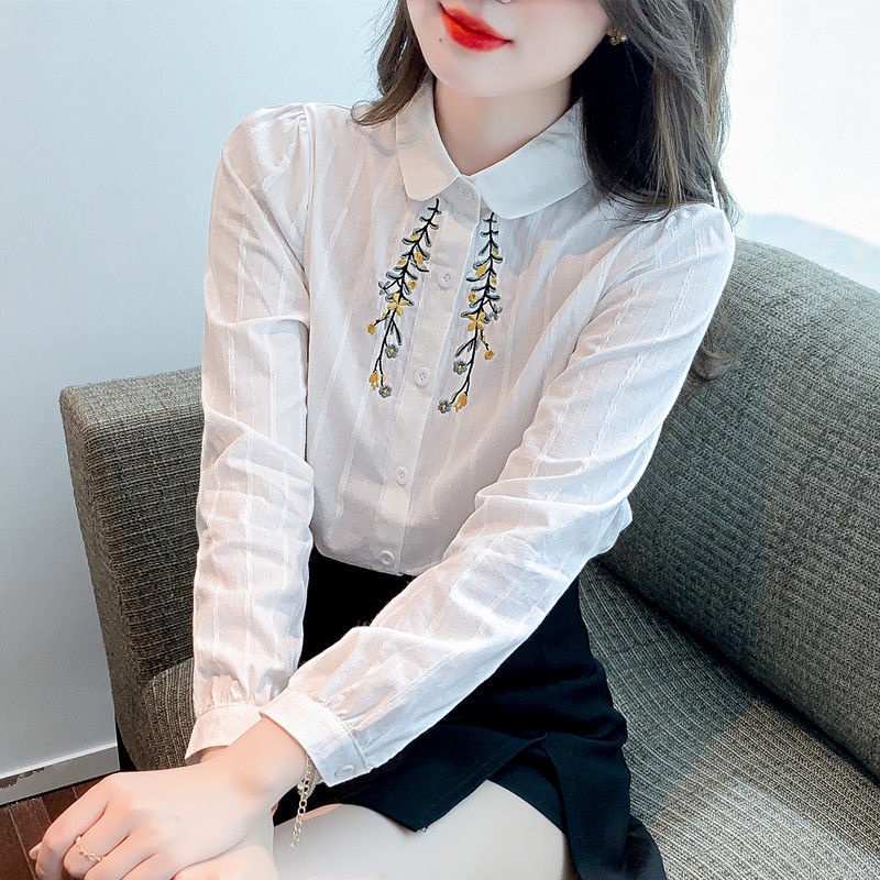 Áo Sơ Mi Cotton Thêu Họa Tiết Thời Trang Cho Nữ