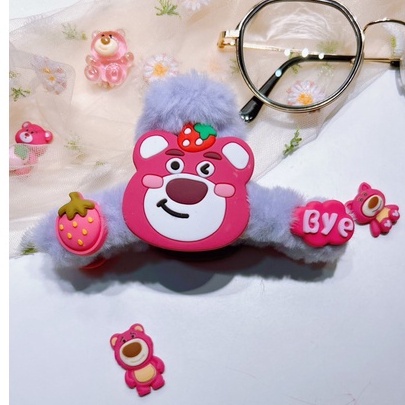 Kẹp Tóc Hình Gấu Dâu Tây Phủ Lông Phong Cách Hàn Quốc Xinh Xắn Hot Trend/