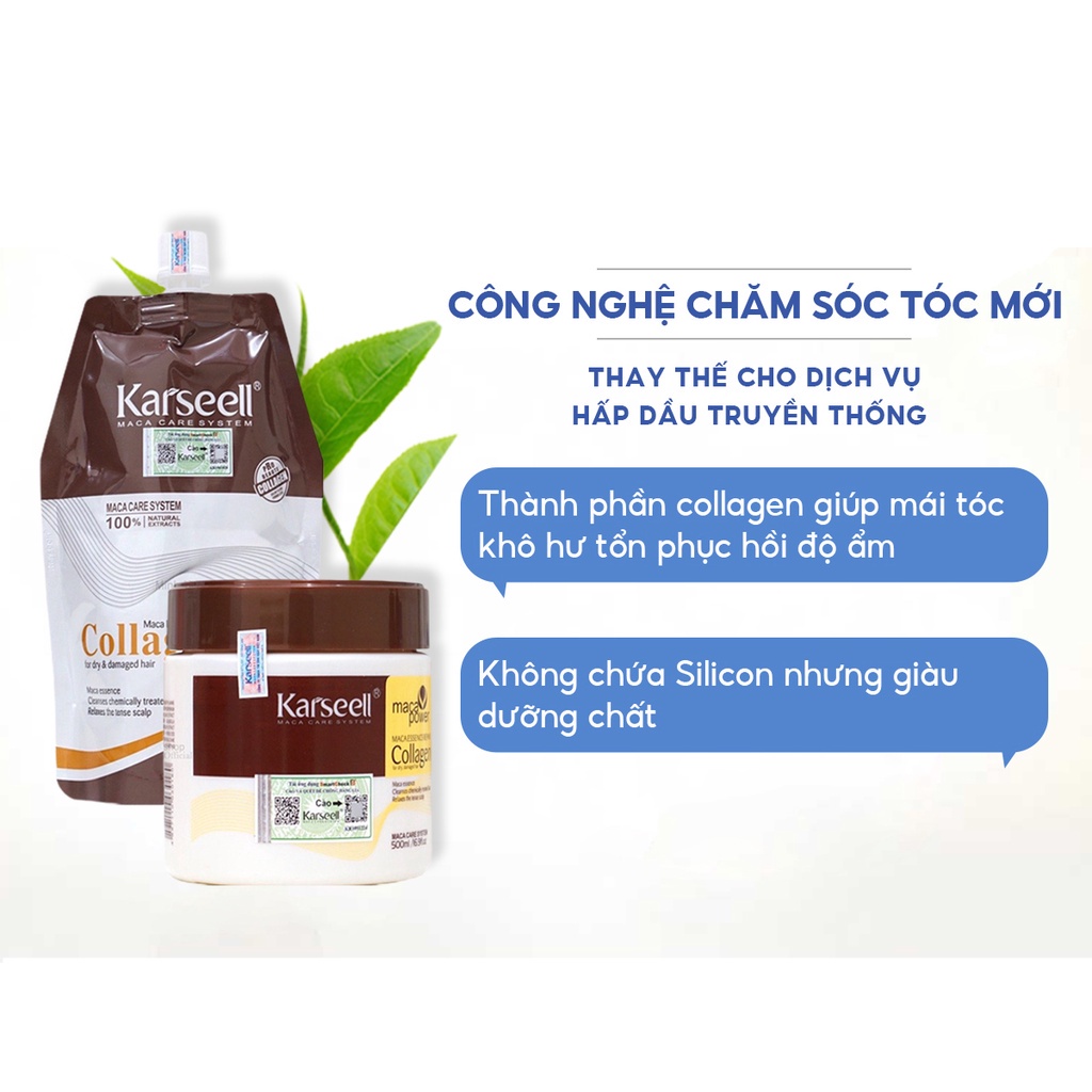 Hấp Ủ Tóc Karseell Hấp Ủ Tóc Collagen Phục Hồi Chuyên Sâu Collagen Karseell Maca Dạng Túi 500ML