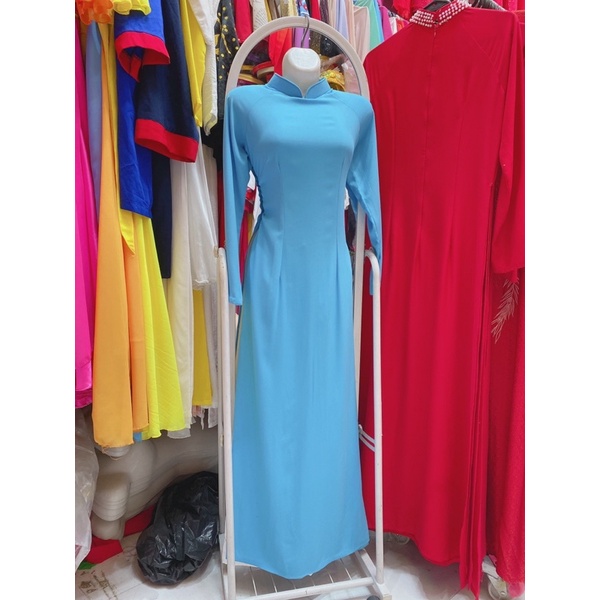 27T2.14 Áo dài xanh dương cổ truyền thống tay dài