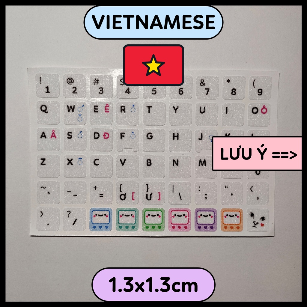 1.3cm VIETNAMESE Miếng dán bàn phím tiếng Việt kiểu gõ Telex sticker keyboard máy tính laptop