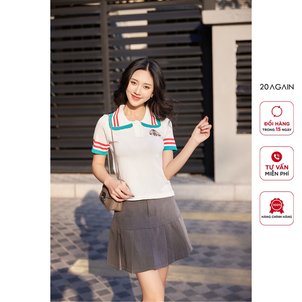 Áo len thêu 20Again, thiết kế cổ polo ALW2036