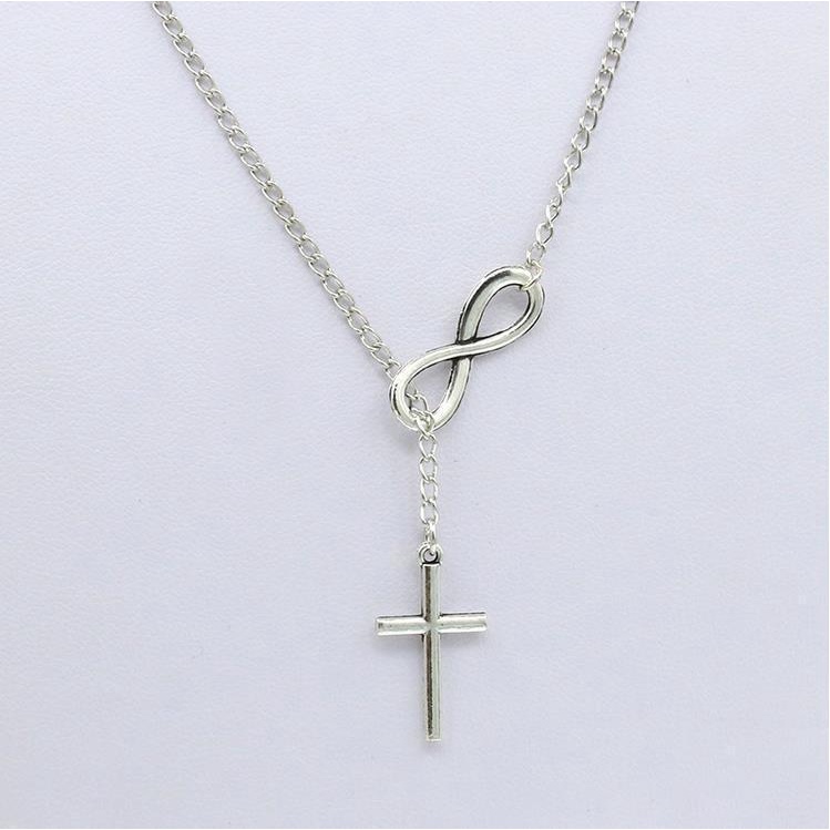 Dây chuyền vòng số tám may mắn, họa tiết thập giá, quà tặng sinh nhật, kỷ niệm