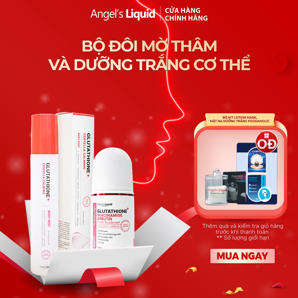 Bộ Sản Phẩm Lăn Nách Mờ Thâm và Xịt Giảm Mụn Lưng Dưỡng Trắng Cơ Thể Angel's Liquid Glutathione Plus Niacinamide