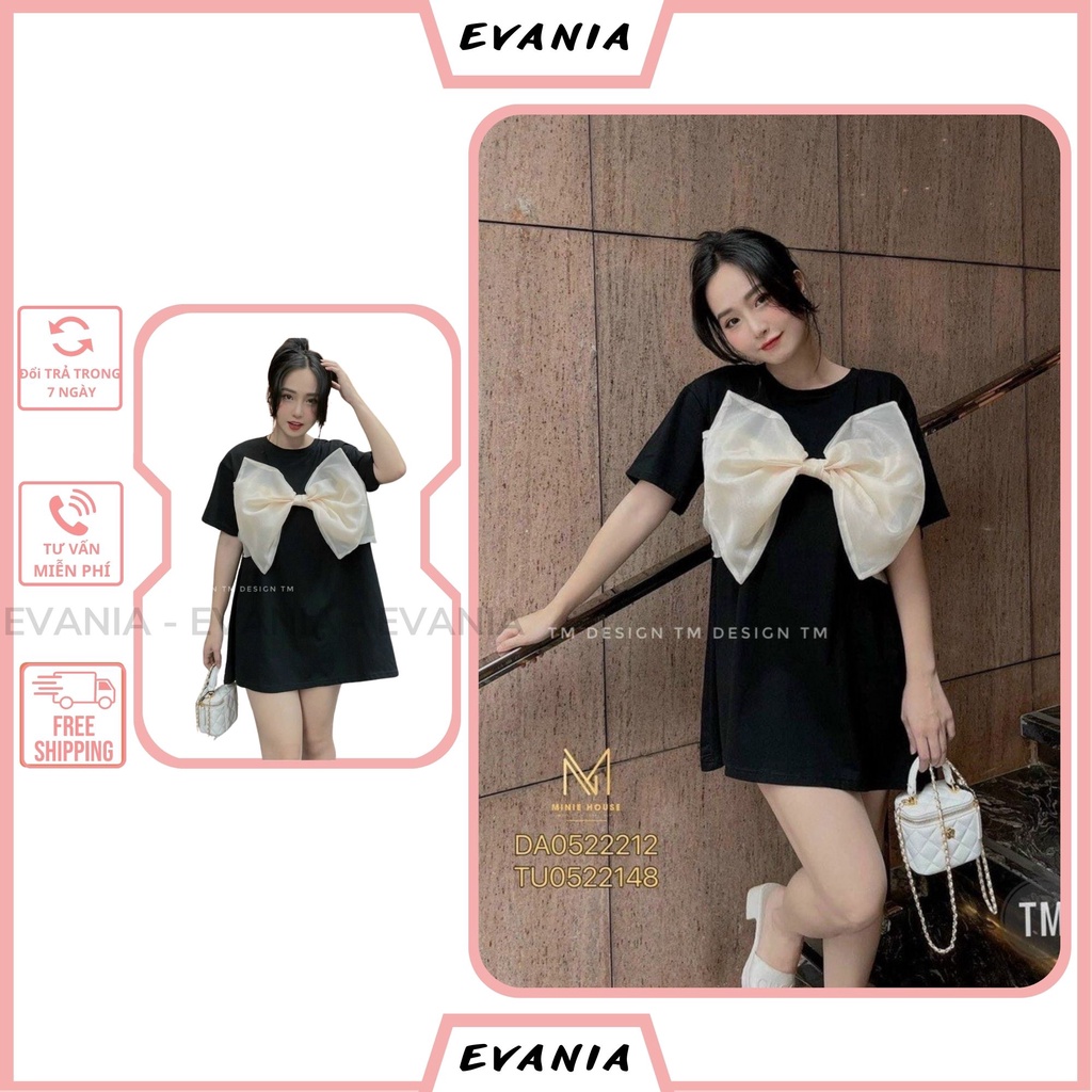 Váy suông EVANIA váy xuông nữ, váy dáng suông có nơ trước ngực siêu xinh chất vải cotton, áo váy, váy dáng suông K004
