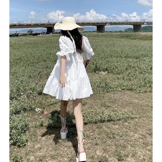 ĐẦM BBD TRẮNG CỔ V TAY LOE 🎶