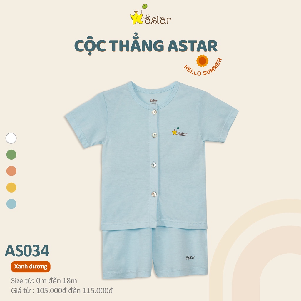 (Newborn-18 tháng )Bộ quần áo cộc tay cài thẳng Astar vải sợi tre