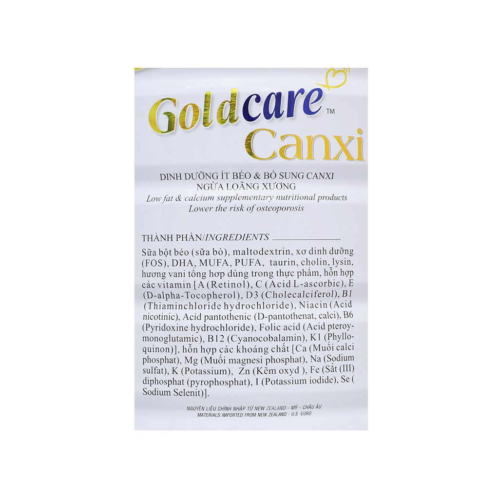 Combo 4 lon Sữa bột Wincofood Goldcare Canxi (850g/lon)