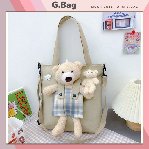 Túi tote vải canvas đeo chéo gấu dễ thương G.bag dạng túi xách nữ đa năng cute đi chơi, đi học TT-01