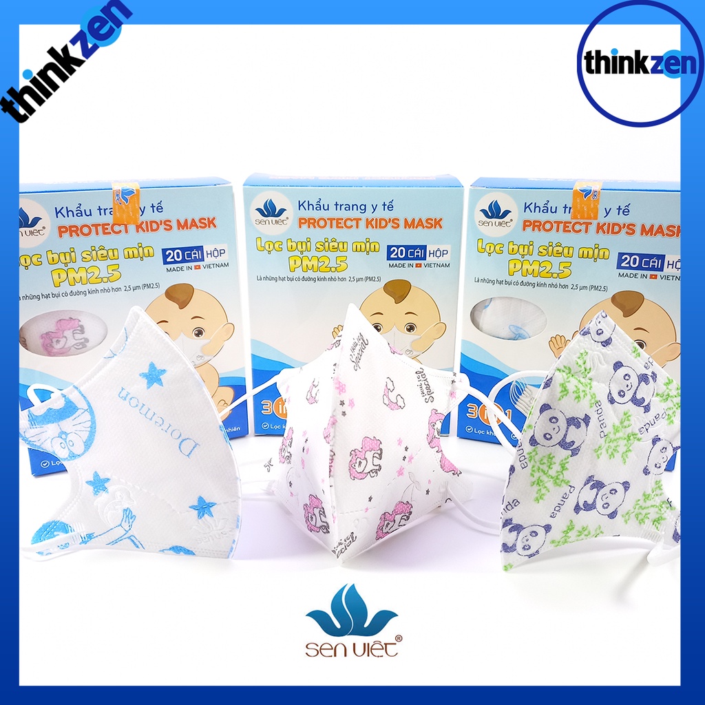 Khẩu trang trẻ em Protect Kids Mask hình, khẩu trang y tế Sen Việt 3D 4 lớp