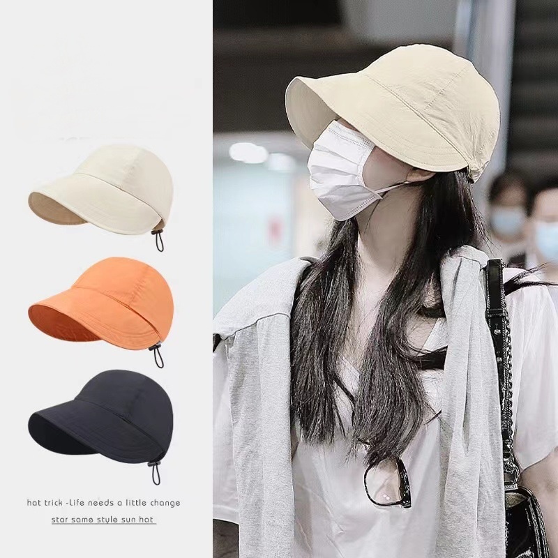Mũ chống nắng Hàn Quốc vải mềm vành 9cm dây rút thoáng khi nón rộng vành nữ có thể gấp gọn được
