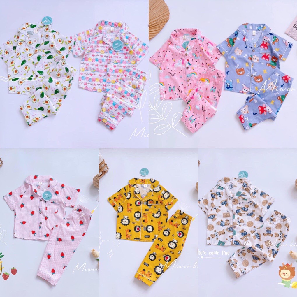 PIZAMA ngắn tay chất thô lụa Hàn cho bé