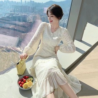 VÁY TIỂU THƯ DÁNG DÀI REN MỀM PHỐI LÔNG VŨ