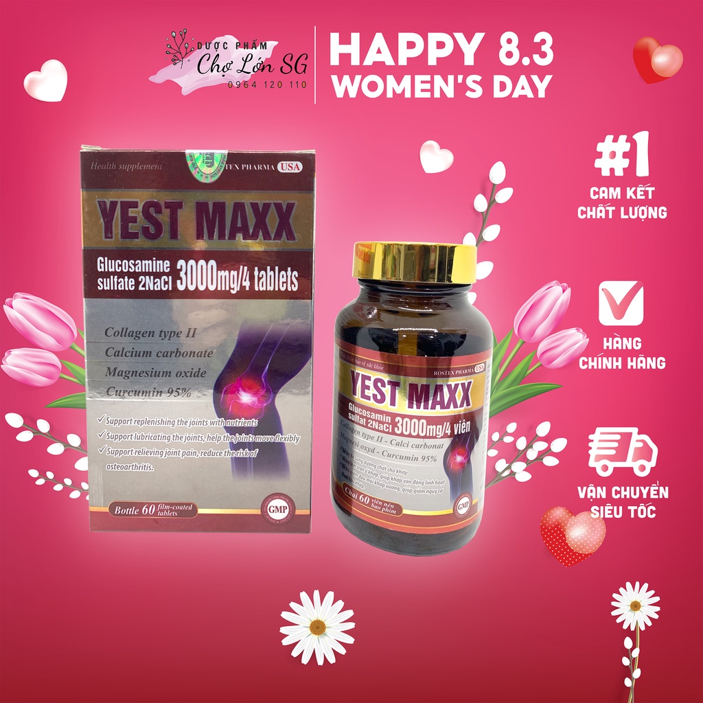 Viên uống YEST MAXX bổ xương khớp Glucosamin 3000mg (HỘP NÂU) - Chai 60 viên