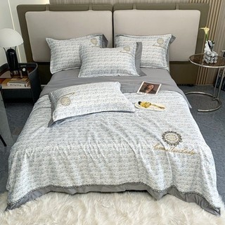 Bộ chăn ga gối viền thêu set 5 món chăn chần bông