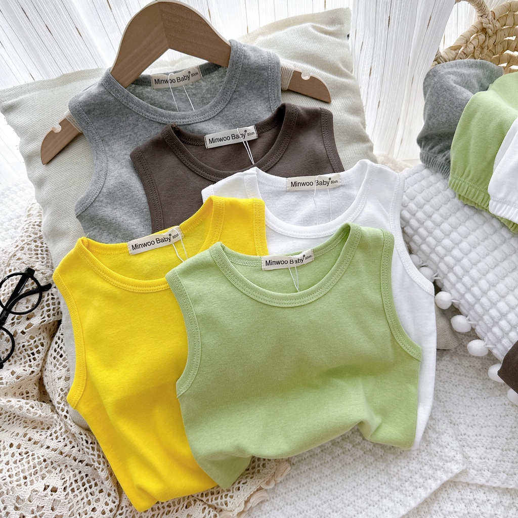 Bộ ba lỗ trơn chất vải cotton basic cực đẹp cho bé trai bé gái Namkidshop (QATE536)