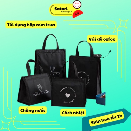 Túi đựng hộp cơm trưa giữ nhiệt vải oxfoxd chống nước cách nhiệt size lớn có khóa kéo, tay xách tiện dụng