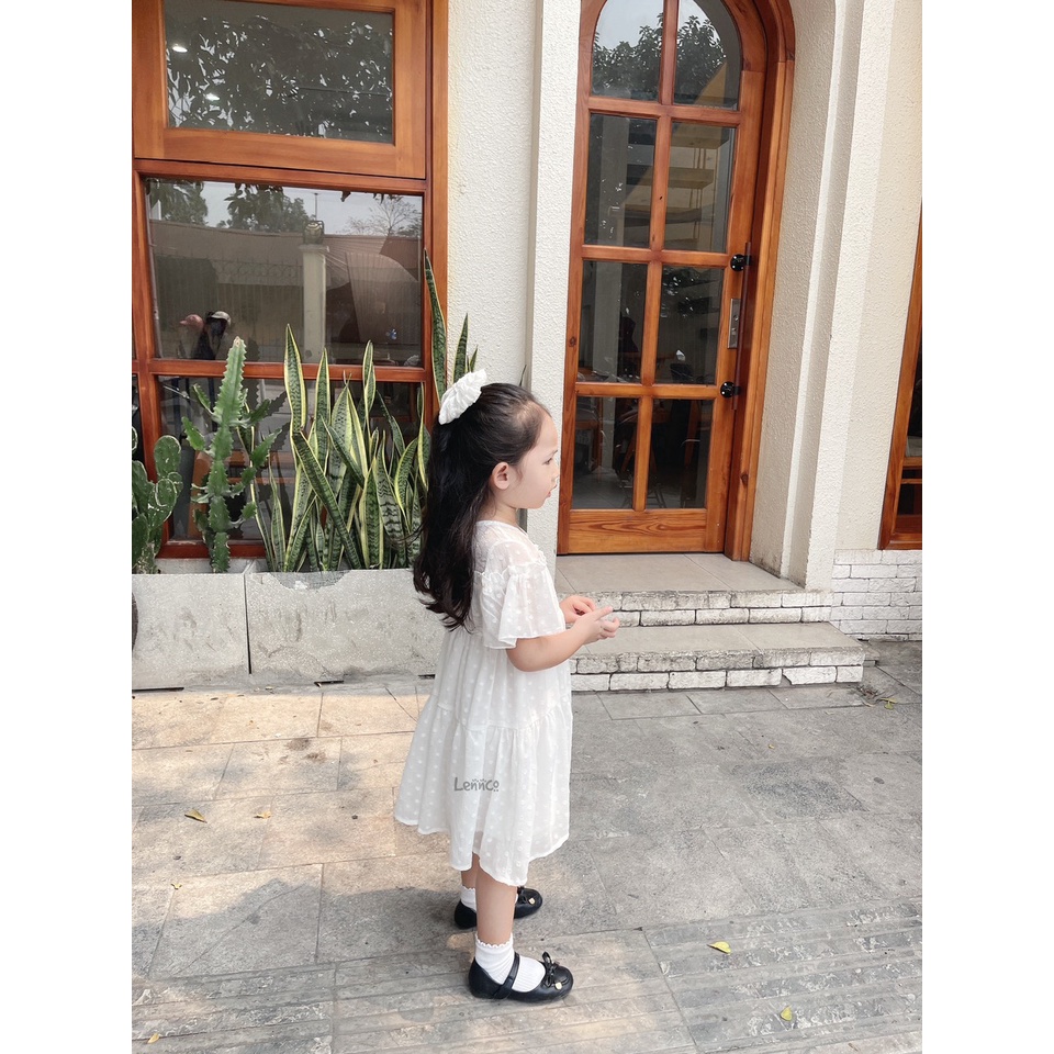 Đầm tơ trắng thêu tròn Lennco cho bé gái