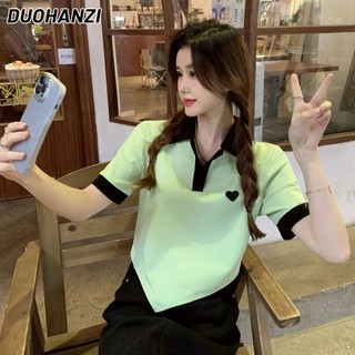 Áo croptop DUOHANZI tay ngắn dáng rộng phong cách thời trang Hàn Quốc dành cho nữ