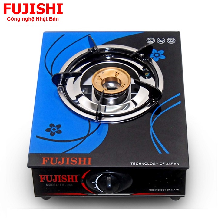 Bếp gas đơn mặt kính chén đồng FUJISHI FR-268D - Kính xanh - Dùng bình gas lớn 6kg/ 12kg