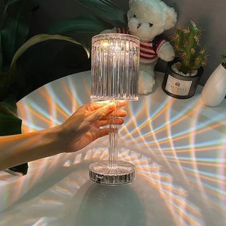 Đèn bàn kim cương đèn ngủ pha lê để bàn hiệu ứng 3d cảm biến tích điện