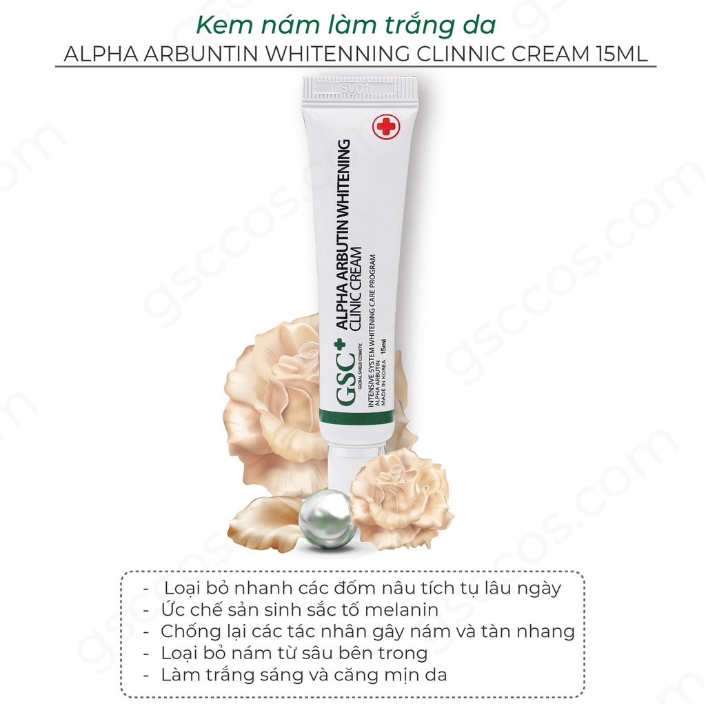Kem Ức Chế Nám GSC Alpha Arbutin Whitening Clinic Cream 15ml - hàng Chính hãng