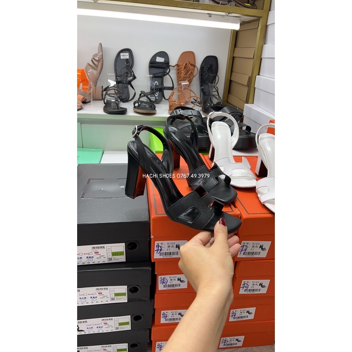 Giày sandal cao gót chữ H gót vuông cao 9cm hàng QCCC fulbox H105 - HACHI SHOES