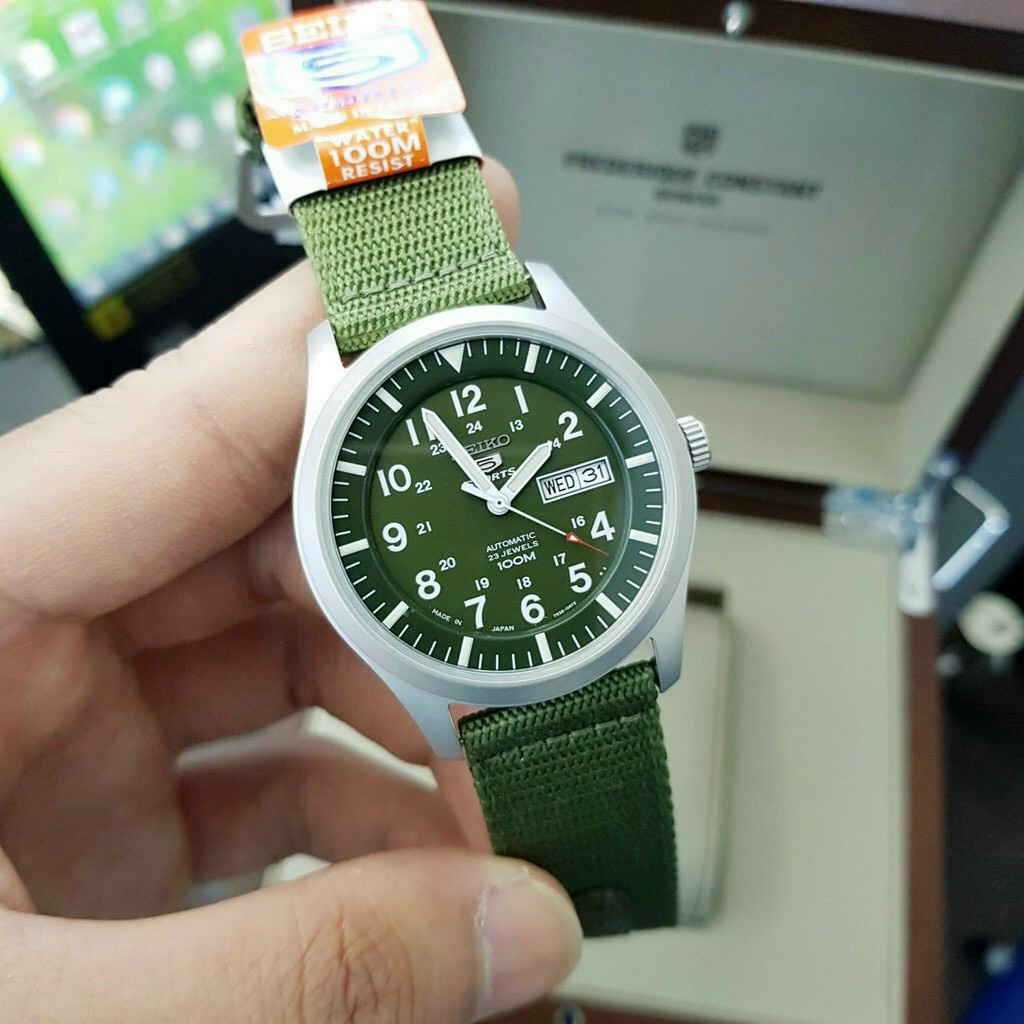 Đồng hồ nam seiko cơ quân đội dây dù cực kì mạnh mẽ, khung viền thép chống gỉ sét - bảo hành 12 tháng