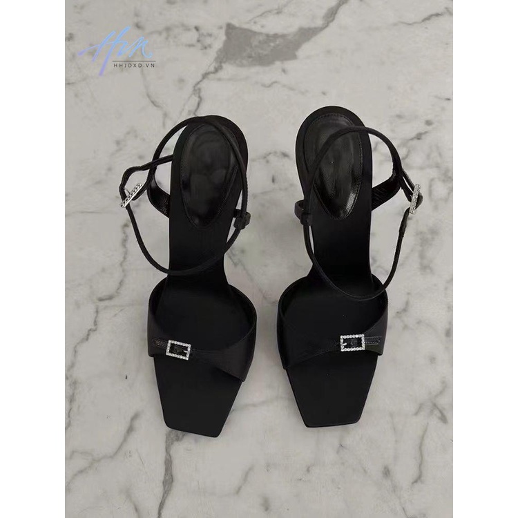 Sandal Cao Gót Hở Ngón Mũi Vuông Đính Đá Thiết Kế Mới Thời Trang Dành Cho Năm 2023
