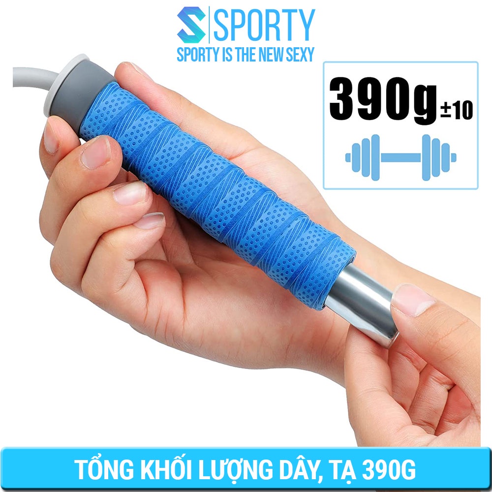 Dây nhảy thể lực TS90, với 2 sợi 8mm, 6mm - SPORTY - có thể điều chỉnh độ dài, dây PCV chống xoắn