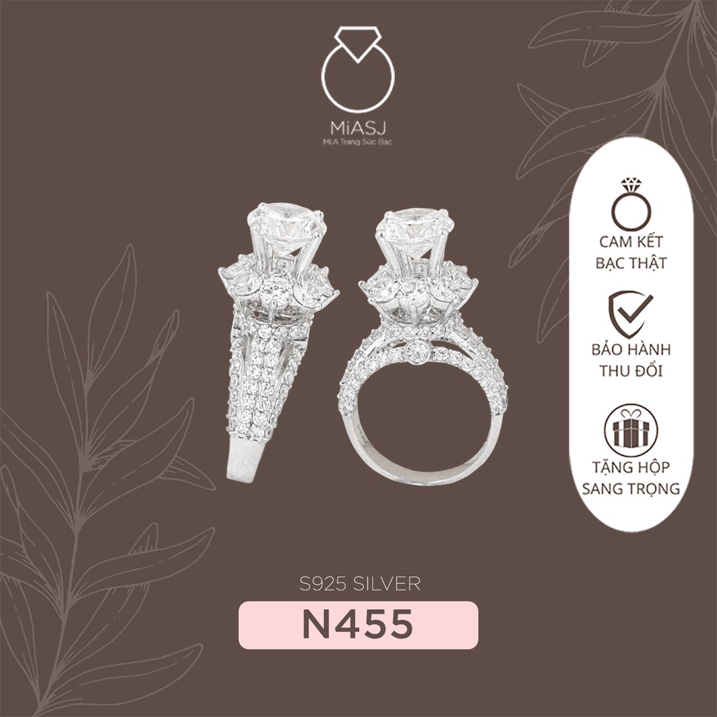 Nhẫn nữ Bạc Ý S925 Đá xoàng Cz cao cấp miễn phí xi Kim N455 |Mi.A Trang sức bạc