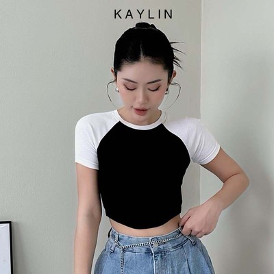 Áo thun KAYLIN croptop phối tay phong cách KALINN1935