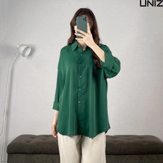 ( Ảnh thật ) Áo sơ mi voan lụa trơn dài tay basic uniz - SM00105