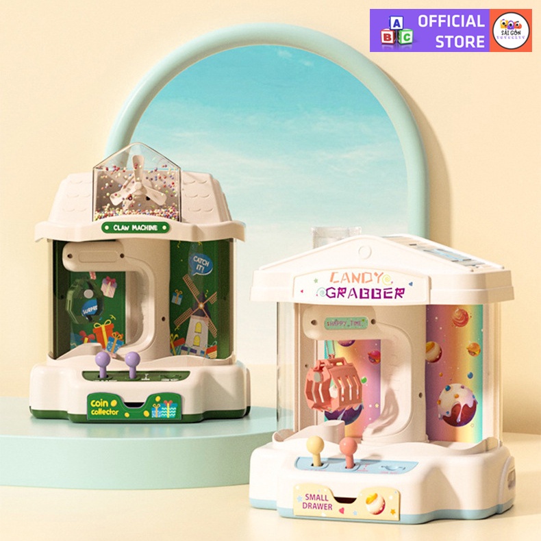 Máy Gắp Thú Bông Mini Cối Xoay Gió Dành Cho Bé Có Nhạc Và Đèn Kèm Xu Đếm Thời Gian, Có Sẵn Nhiều Thú Bông Cho Trẻ Em