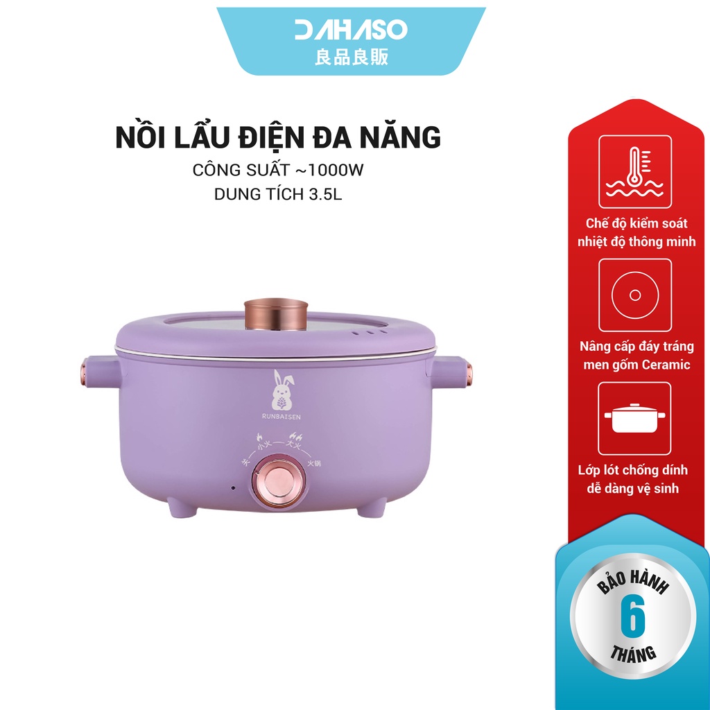 Nồi Lẩu Điện Đa Năng, Nướng, Hầm, Hấp, Chiên, Xào, Rán, Luộc,.. Chất Liệu Ceramic Dung Tích 3.5L Công Suất Lớn 1000W