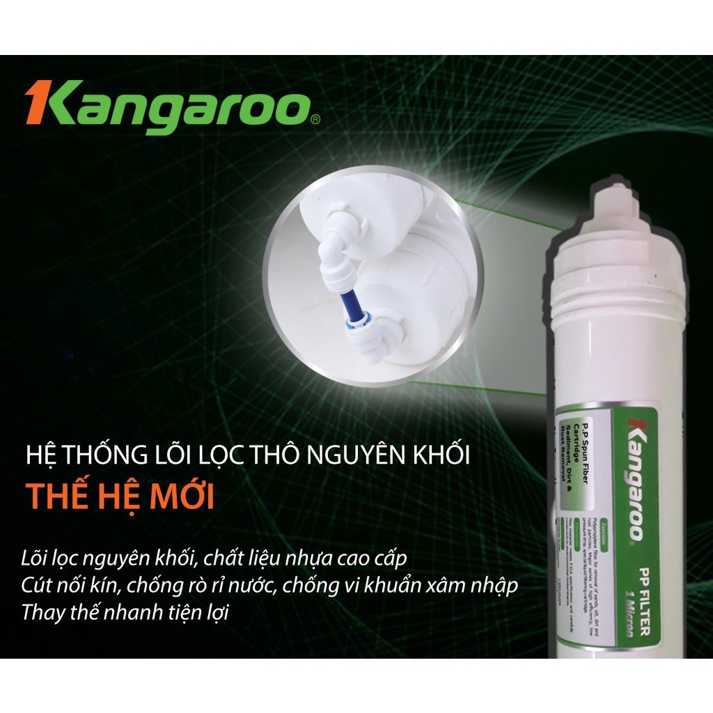 [MIỄN PHÍ LẮP ĐẶT] Máy lọc nước Hydrogen Kangaroo RO 10 lõi 2 vòi 3 chức năng vỏ tủ VTU màu đen KG100HK