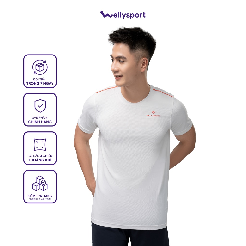 Áo Thun Thể Thao Nam Cao Cấp Cổ Tròn Logo Ngực Trái, Welly Sport, Màu Trắng White, Mã ALGNT01